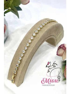 Xuping Jewelry Yuvarlak Taşlı Su Yolu Bileklik (0,5mm 14K GOLD/17-19CM)