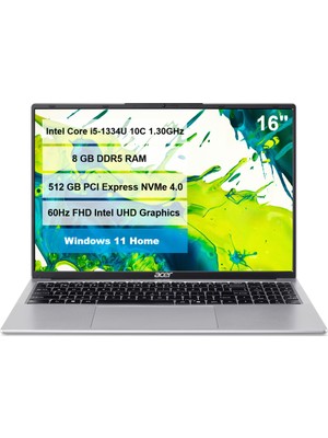 Acer Aspire Lite AL16-54P-51RZ Intel Core i5-1334U 8GB DDR5 512GB M.2 SSD 16" 60Hz FHD Windows11 Home