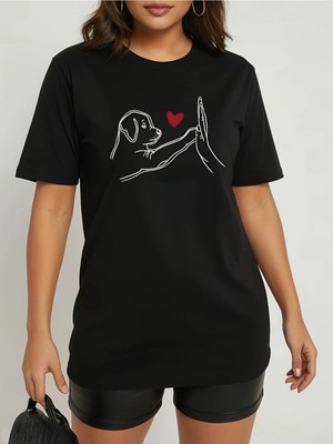 byasafkids Kadın Kısa Kollu Bisiklet Yaka Köpek Baskılı Viskon Bluz