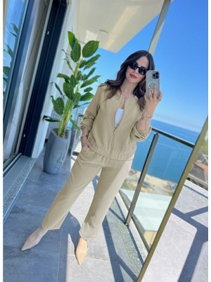 byasafkids Kadın Uzun Kollu Önden Fermuarlı Modal Ceket ve Pantolon Ikili Takım