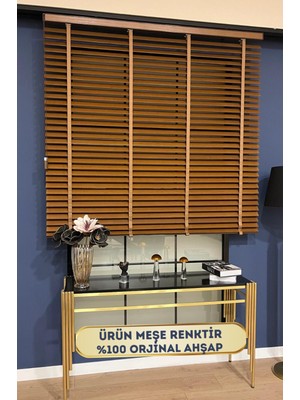 Volper Mekanik NJ-2404  Meşe Renk %100 Orjinal Gerçek Ahşap Jaluzi Perde 50 mm Zincirli Redüktörlü Kurdelalı
