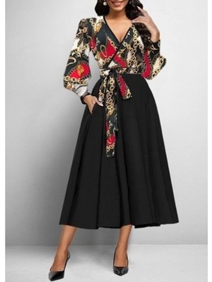 byasafkids Kadın Uzun Kollu Kruvaze Yaka Dalgıç Krep Midi Boy Elbise