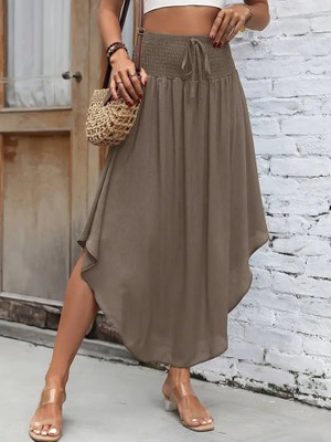 The Kethen Kadın Yüksek Bel Belden Bağlamalı Asimetrik Kesim Detaylı Sandy Etek