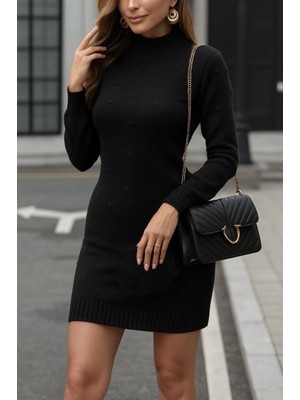 byasafkids Kadın Uzun Kollu Balıkçı Yaka Triko Mini Boy Elbise