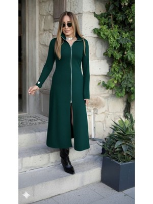byasafkids Kadın Uzun Kollu Önden Fermuarlı Ithal Krep Elbise