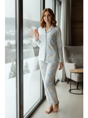 Bravie Luxury Soft Gökyüzü Temalı Polar Pijama Takımı– 3024