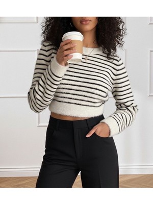 byasafkids Kadın Uzun Kollu Balıkçı Yaka Crop Triko Bluz