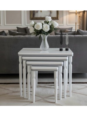 4lü Beyaz Gri Lüx Mdf Ahşap Zigon Sehpa