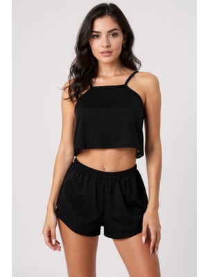 Başcılar Kadın Siyah Arkası Komple Dantel Şortlu Gecelik Takım