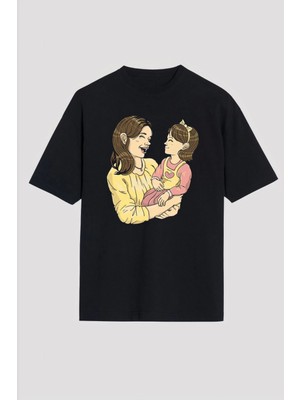 byasafkids Anneler Gününe Özel Tasarım Anne Kız Baskılı T-Shirt - Siyah