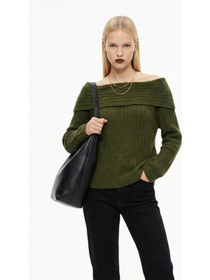 Rays 2324 Kayık Yaka Uzun Kol Kazak Haki