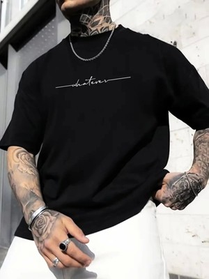 byasafkids Baskılı Oversize Bisiklet Yaka T-Shirt - Siyah