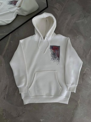 byasafkids Uzun Kol Kapşonlu Ön ve Arka Baskılı Sweatshirt - Beyaz