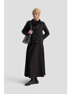 Armine Trend Çıt Çıt Detaylı Gömlek Yaka Etekli Ikili Takım Siyah 25KT651