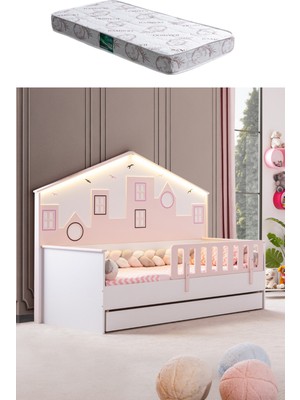 Setay City Yavrulu Montessori Yatak Panolu Korkuluklu + 1 Adet Comfort Yatak