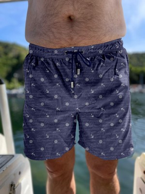 Miami Beach Lacivert Marin Desenli Büyük Beden Standart Boy Erkek Mayo Deniz Şortu 271