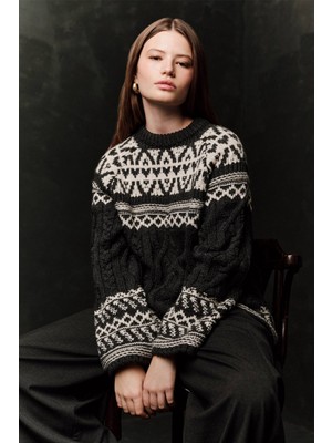 Manuka Nordıc Desenli Kazak Gri