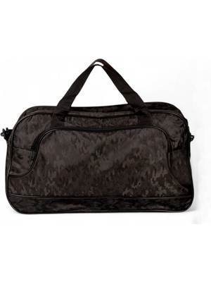 Tonny Black Unisex Siyah Kamuflaj Kamuflaj Desenli Önü Fermuarlı Iki Bölmeli Seyahat ve Spor Çantası