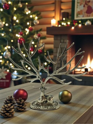 Feyza Design El Yapımı Pirinç Geyik ve Hayat Ağacı Dekor Biblo