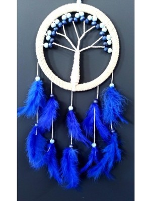 Feyza Design Mavi Kuş Tüylü Hayat Ağacı Dream Catcher Duvar Süsü