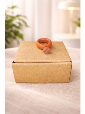 Cogo Seramik El Yapımı Rustik Vintage Terracotta Seramik Yüzük – Çiçek Uçlu