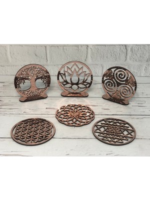 Feyza Design Lotus Torus Sriyantra Yaşam Ağacı Triskele Bardak Altlığı ve Dekorasyon