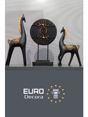 Feyza Design Modern Avrupa Tarz At ve Hayat Ağacı Biblo Seti, Ev ve Ofis Dekorasyonu