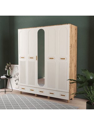 T&B Pera 5 Kapaklı Çekmeceli Gardırop - Mdf Kapak