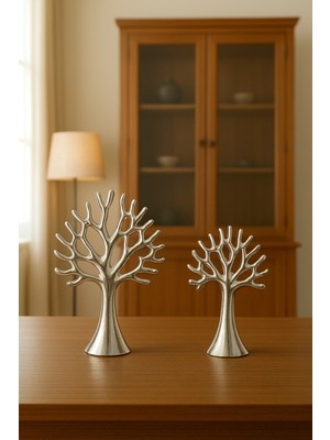 Feyza Design Şık Gümüş Hayat Ağacı Seti (2'li) – Özel Kutuda Dekoratif Tasarım