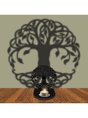 Feyza Design Özel Tasarım Siyah Gölge Mumluk, 3D Lazer Ahşap Mdf Projeksiyon Biblo