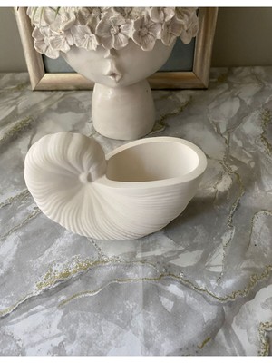 Deniz Kabuğu ve Istiridye Tasarımlı Dekoratif Beton Mumluk ve Vazo Seti