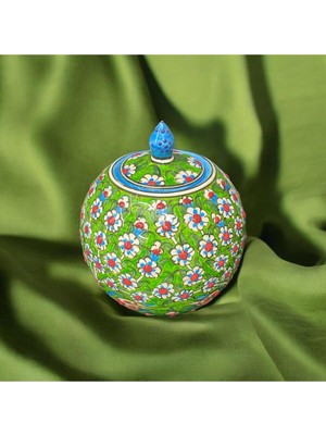 Feyza Design El Yapımı Seramik Çini Küp, Hayat Ağacı Desenli Dekoratif Parça