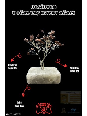 Feyza Design Doğal Obsidyen Hayat Ağacı Biblo El Yapımı Sertifikalı Sürpriz