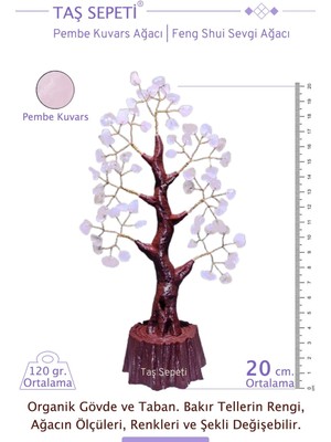 Feyza Design Pembe Kuvars Feng Shui Ağacı, Huzur ve Pozitif Enerji Dekoratif 20CM
