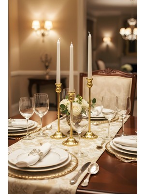 3'lü Gold Mumluk Takımı, Dekoratif Şamdan Seti, Ev Aksesuarı