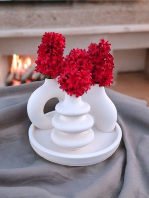 Şık Yuvarlak Tepsili Vazo Seti, Ev Dekorasyonuna Zarif Dokunuş