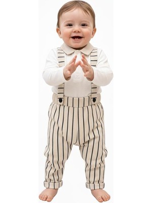 Butik Erkek Bebek %100 Pamuklu Cizgili 2'li Tulum Salopet Tulum