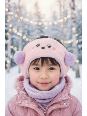 Somon Ayıcık Figürlü Peluş Çocuk Kulaklık - Ponponlu Kışlık Yumuşak Dokulu Kulak Isıtıcı