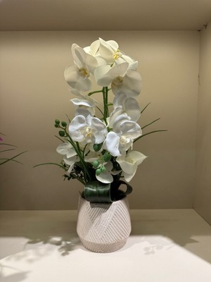 Beton Vazo, Yapay Orkide Dekor, Modern Ev Aksesuarı, Şık Tasarım