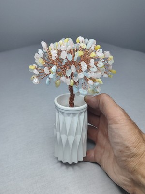 Feyza Design El Yapımı Çoklu Morganit Doğal Taşlı Yapraklı Hayat Ağacı Takı