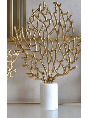 Feyza Design Şık Siyah Mermer ve Pirinç Metal Hayat Ağacı Dekoratif Obje