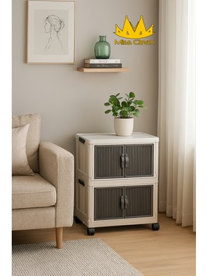 Çiftli Portatif Tekerlekli Çok Amaçlı Katlanabilir Organizer Beyaz