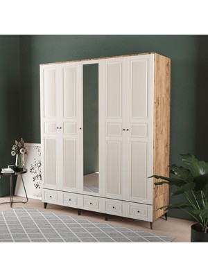 T&B Nil 5 Kapaklı Çekmeceli Gardırop - Mdf Kapak