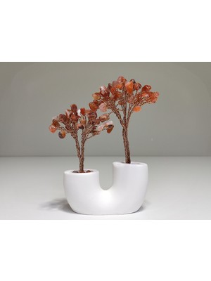 Feyza Design Doğal Akik Taşlı Hayat Ağacı Mermer Ikili Vazo, Şifa ve Pozitiflik Için