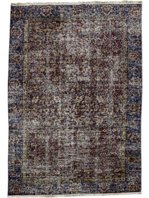 Kilim Antik El Dokuma Ince Çiçekli Yün Halı 0895 - Vintage - Bordo