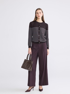 LC Waikiki Bordo Loose Fit Geniş Paça Kadın Pileli Pantolon