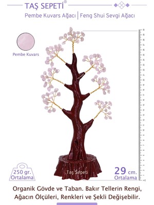 Feyza Design Pembe Kuvars Feng Shui Sevgi Ağacı Kristal Dekoratif Hediye 29CM