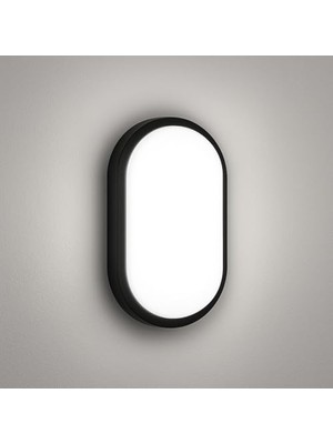 MarkEntegra 20W IP65 Oval Siyah LED Tavan ve Duvar Lambası | 6500K Beyaz Işık | Su Çirmez Banyo Bahçe Aydınlatma Armatürü | 2000 Lümen | 270X147X78MM (220V) [enerji Sınıfı A]