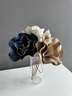 El Yapımı Büyük 3'lü Renkli Manolya Yapay Çiçek Vazo Dekoru