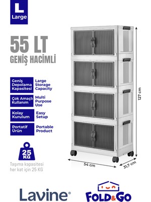 Pratik Katlanabilir Çok Amaçlı Tekerlekli Dolap Organizatörü Beyaz